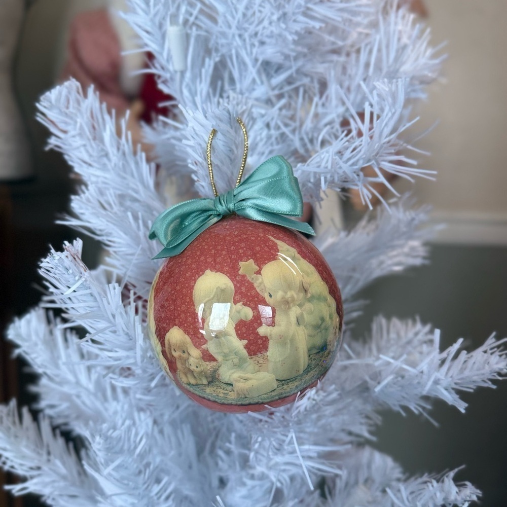 1994 Precious Moments Holiday Ornament with Green Bow